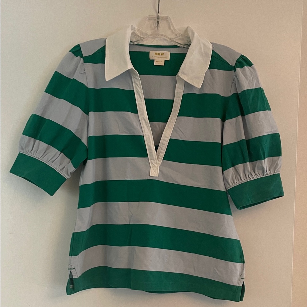Anthropologie Maeve Green and Gray Striped Top